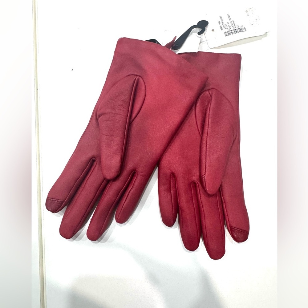 Women’s Saks Fifth Avenue Metisse Cherry Leather Cashmere Lined Gloves Sz 7 NWT
